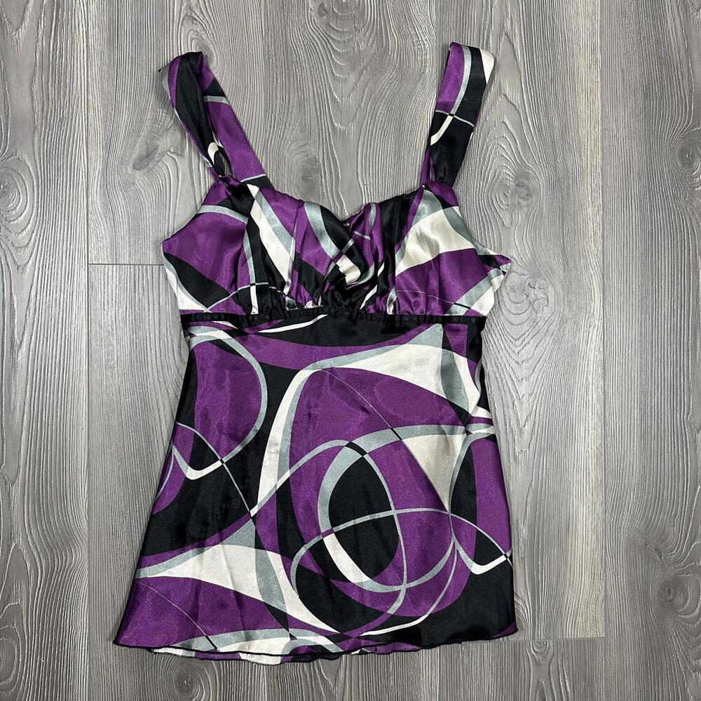 Iz Byer Y2K Satin Retro Purple & Black Women's Top‎ - Size M